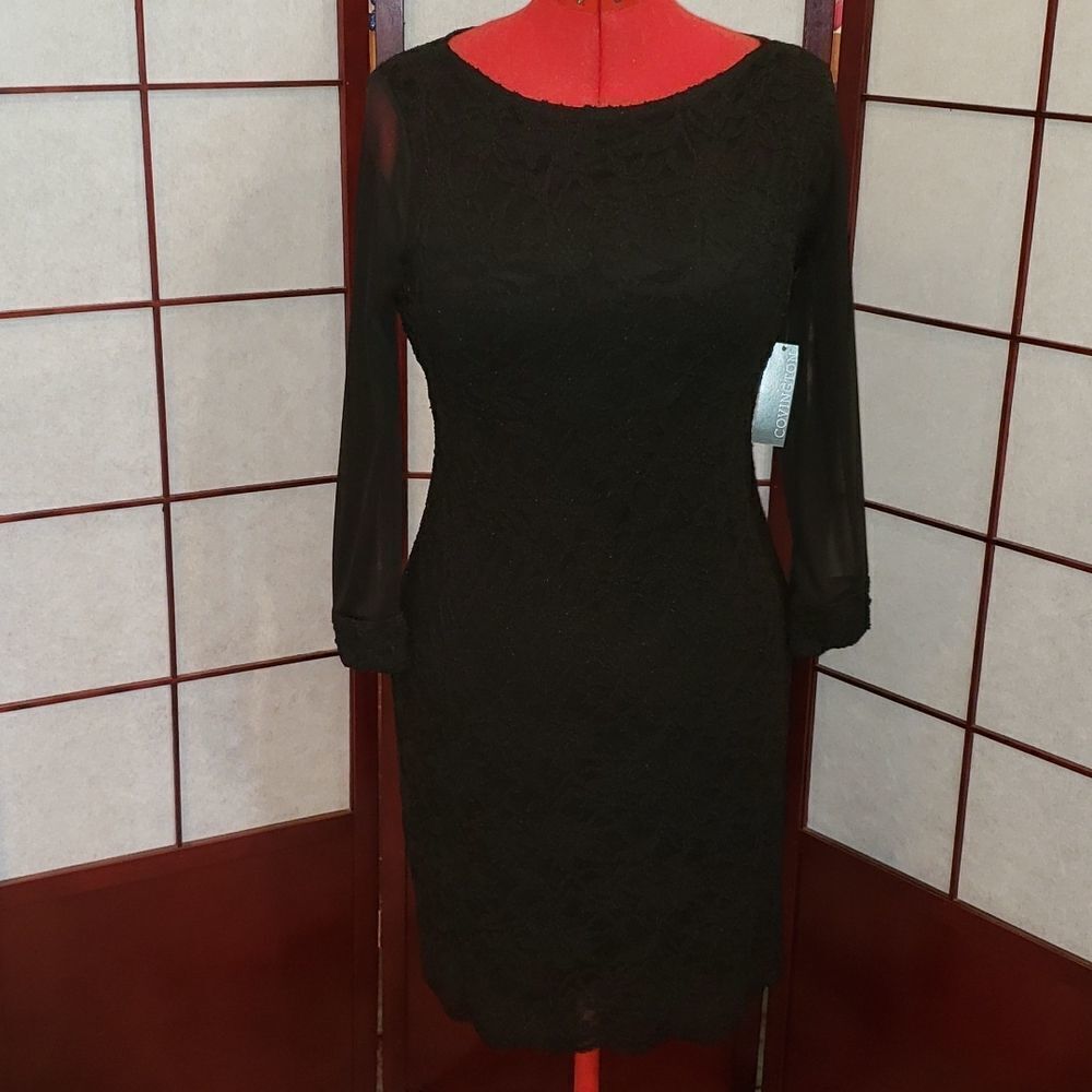 Covington Black Sheer Sleeve Lacy Dress